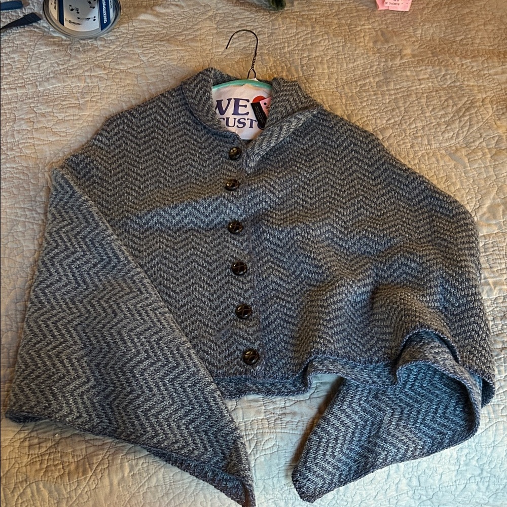 Gray Chevron Buttoned Cape